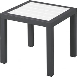 Meridian Nizuc White Wood Look Accent Paneling Outdoor Patio Aluminum End Table