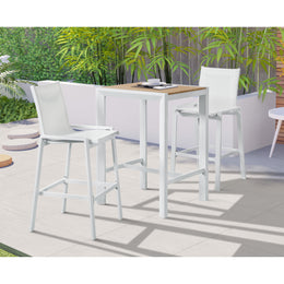 Meridian Nizuc Brown Wood Look Accent Paneling Outdoor Patio Aluminum Square Bar Table