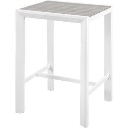 Meridian Nizuc Grey Wood Look Accent Paneling Outdoor Patio Aluminum Square Bar Table