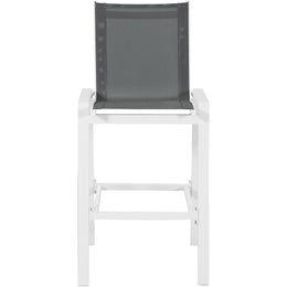 Meridian Nizuc Grey Mesh Water Resistant Fabric Outdoor Patio Aluminum Mesh Barstool