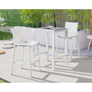 Meridian Nizuc White Mesh Water Resistant Fabric Outdoor Patio Aluminum Mesh Barstool