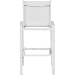 Meridian Nizuc White Mesh Water Resistant Fabric Outdoor Patio Aluminum Mesh Barstool