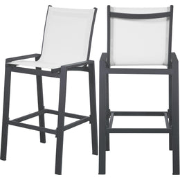 Meridian Nizuc White Mesh Water Resistant Fabric Outdoor Patio Aluminum Mesh Barstool