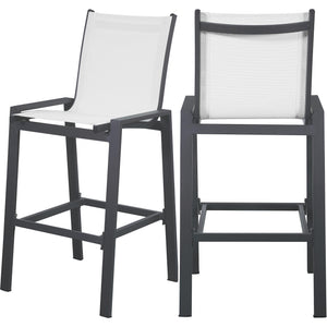 Meridian Nizuc White Mesh Water Resistant Fabric Outdoor Patio Aluminum Mesh Barstool