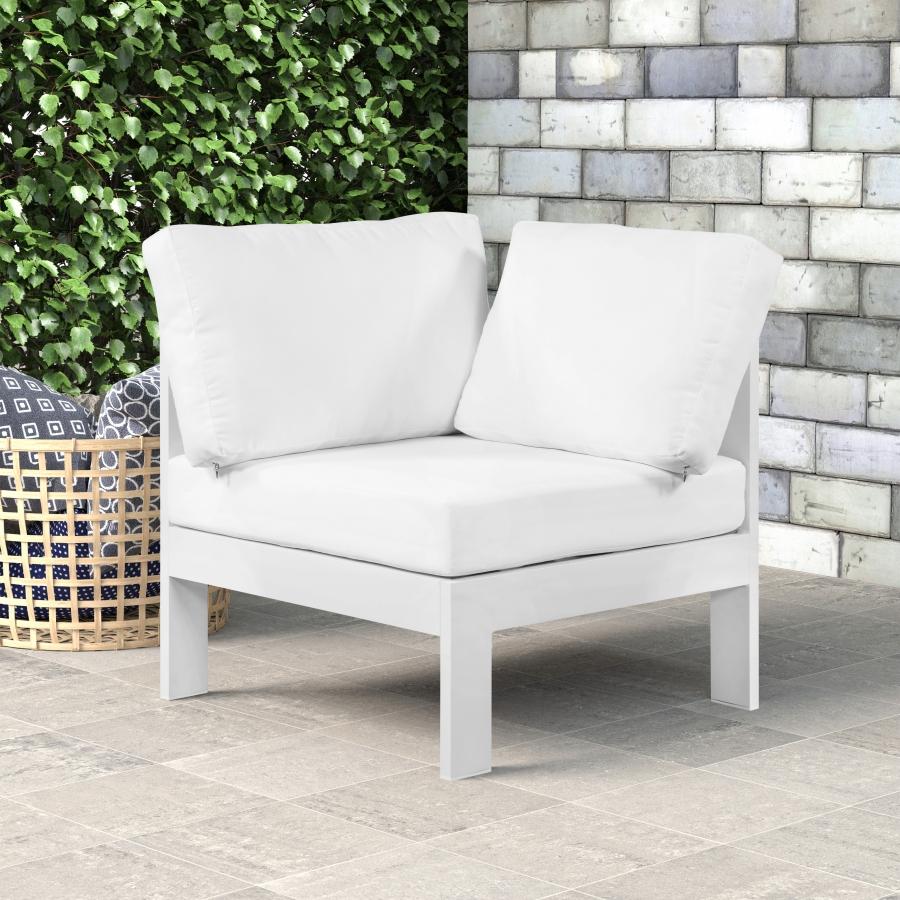 Meridian Nizuc White Water Resistant Fabric Outdoor Patio Aluminum Corner Chair
