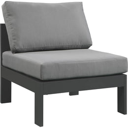 Meridian Nizuc Grey Water Resistant Fabric Outdoor Patio Aluminum Armless Chair