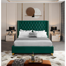 Meridian Barolo Green Velvet Queen Bed