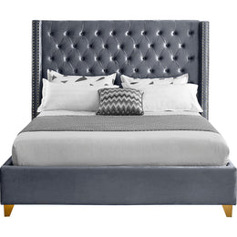 Meridian Barolo Grey Velvet Queen Bed