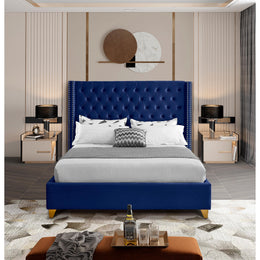 Meridian Barolo Navy Velvet Queen Bed