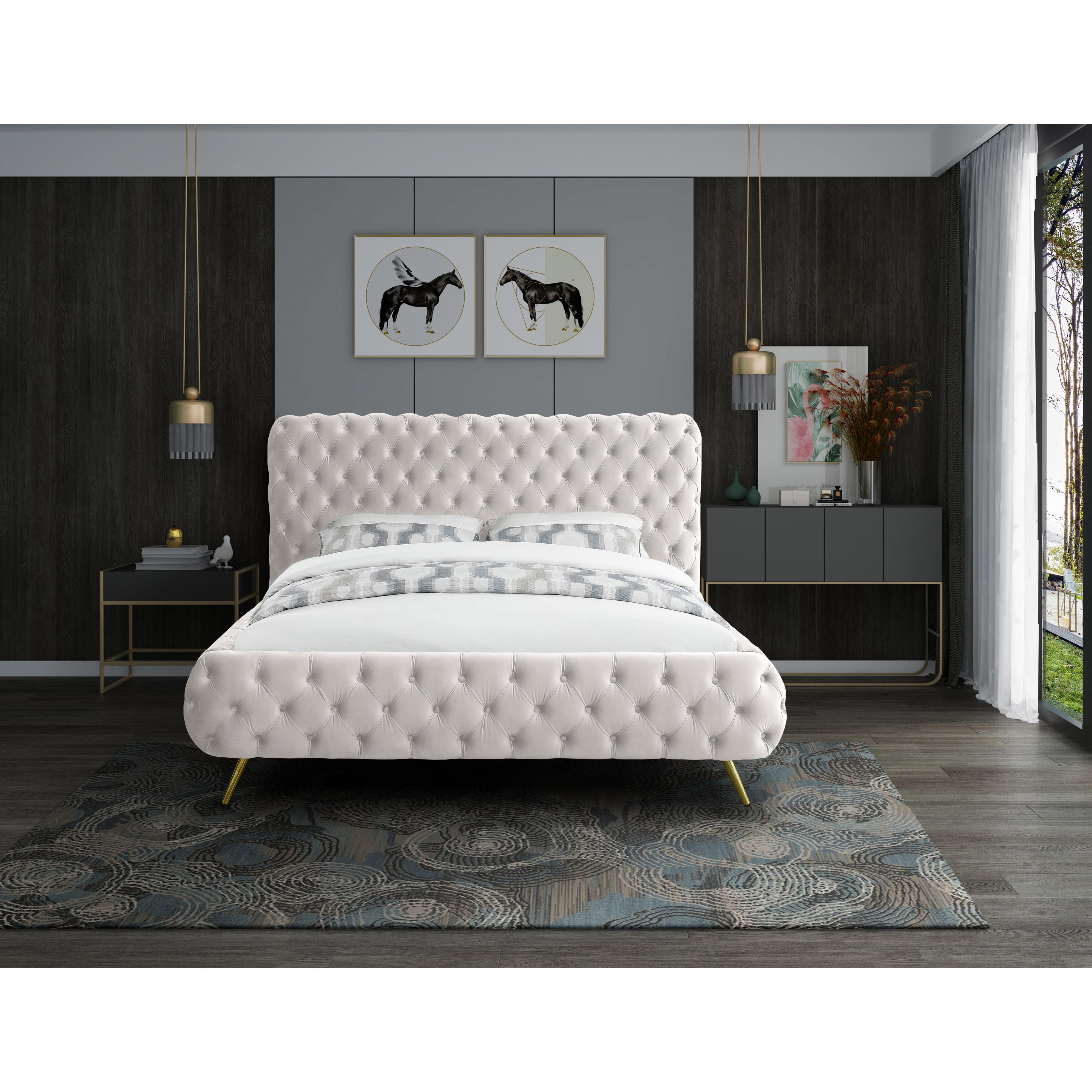 Meridian Delano Cream Velvet Queen Bed