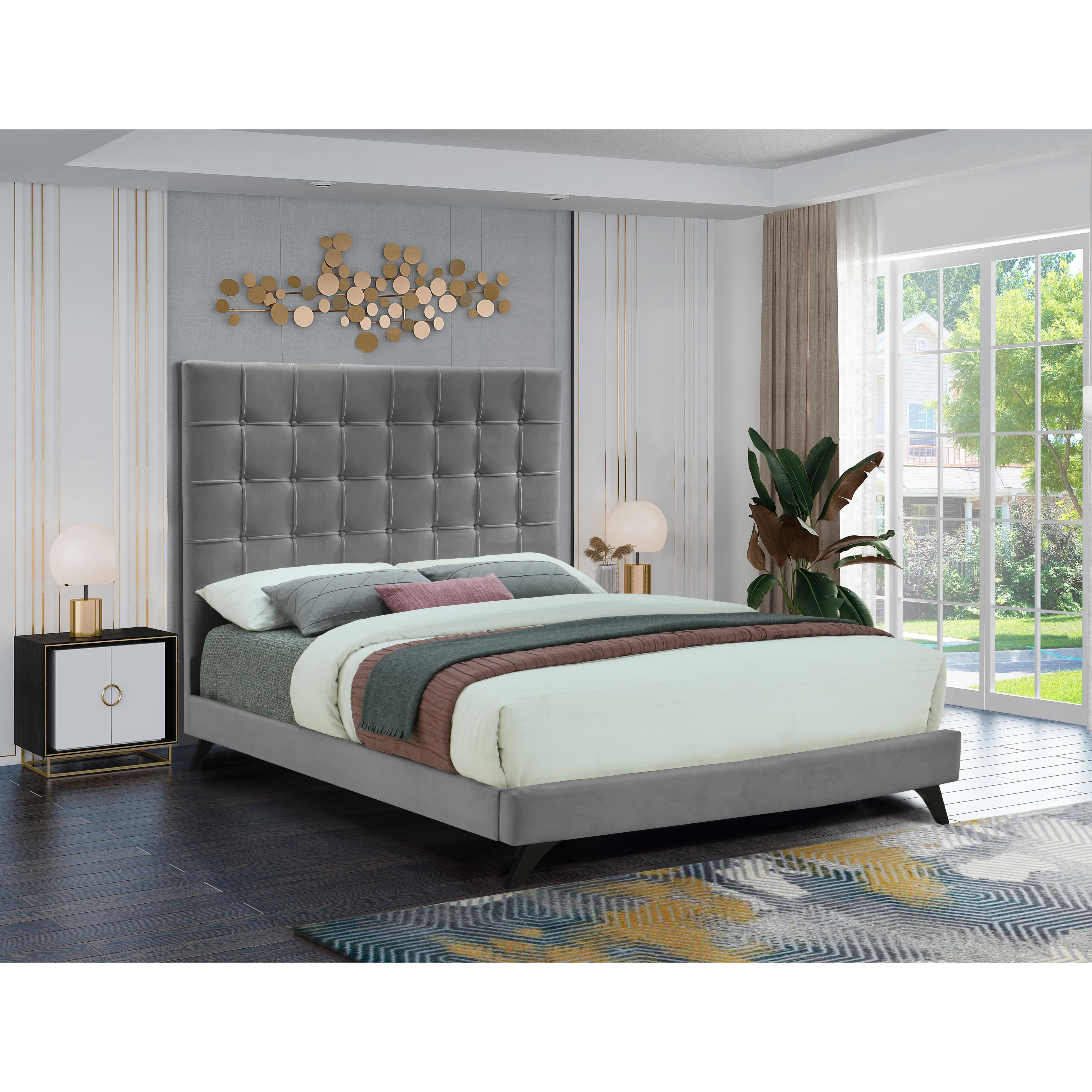 Meridian Elly Grey Velvet King Bed