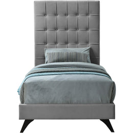 Meridian Elly Grey Velvet Twin Bed