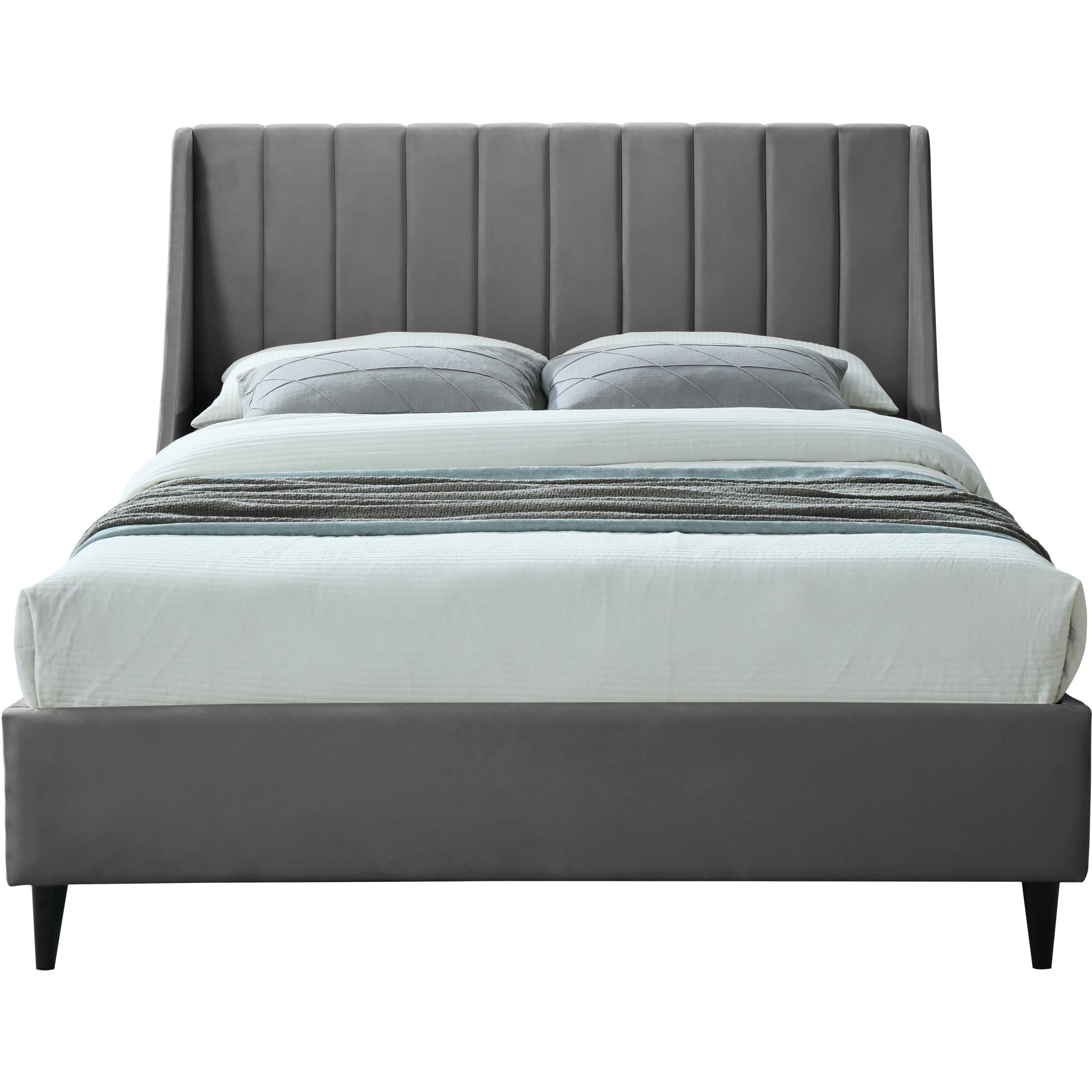 Meridian Eva Grey Velvet Full Bed
