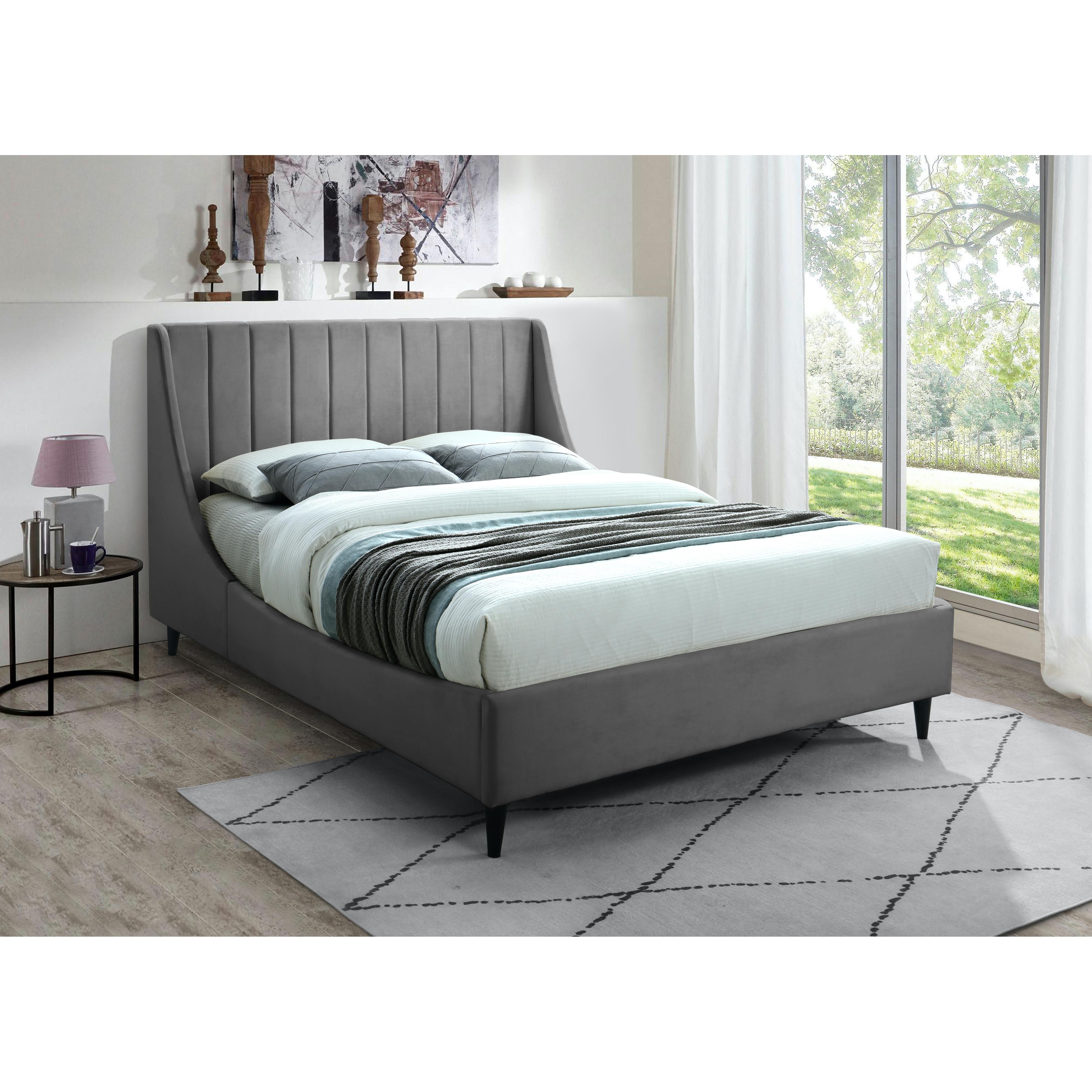 Meridian Eva Grey Velvet King Bed