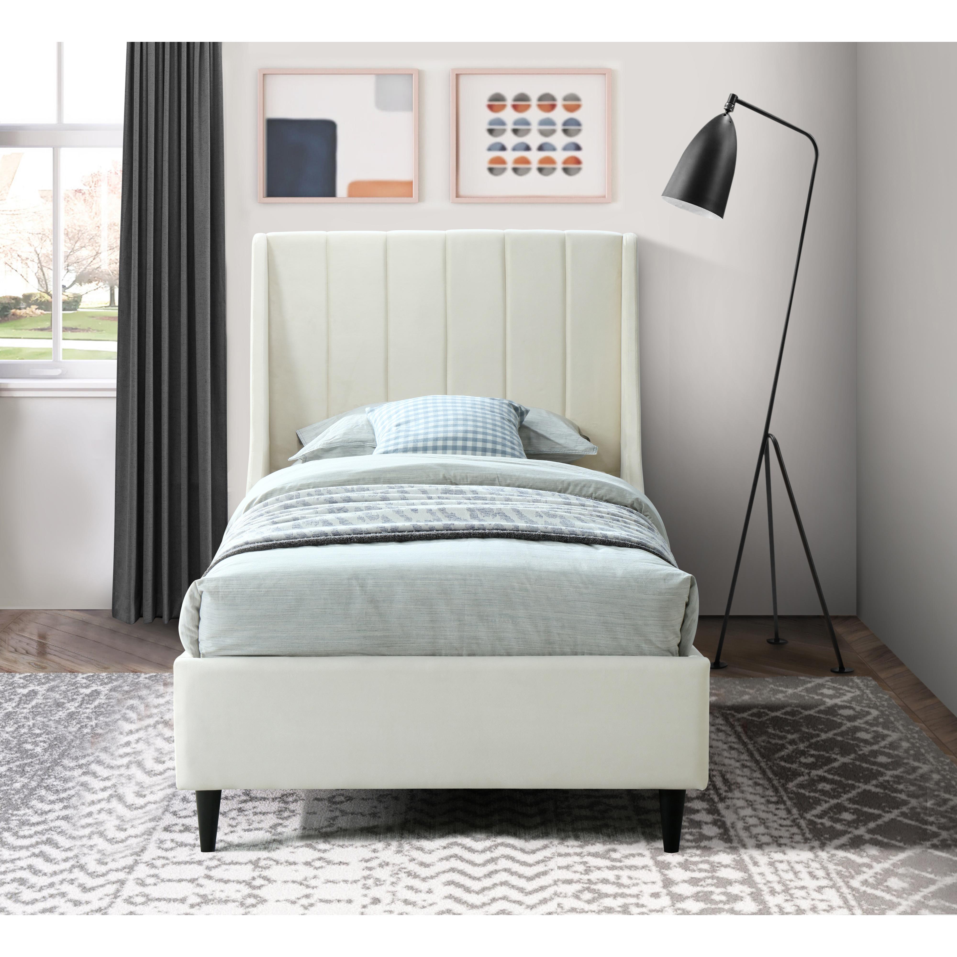 Meridian Eva Cream Velvet Twin Bed