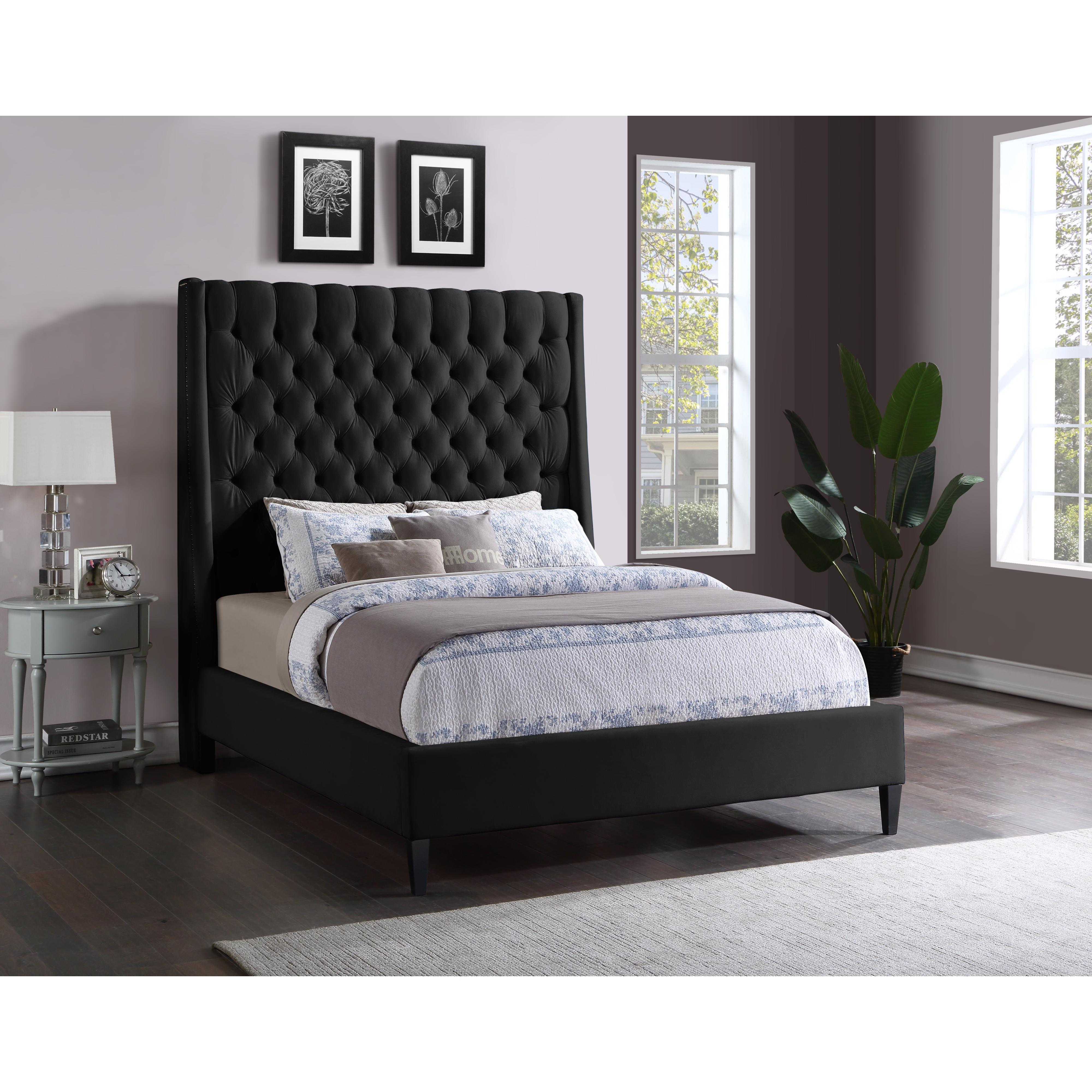 Meridian Fritz Black Velvet King Bed