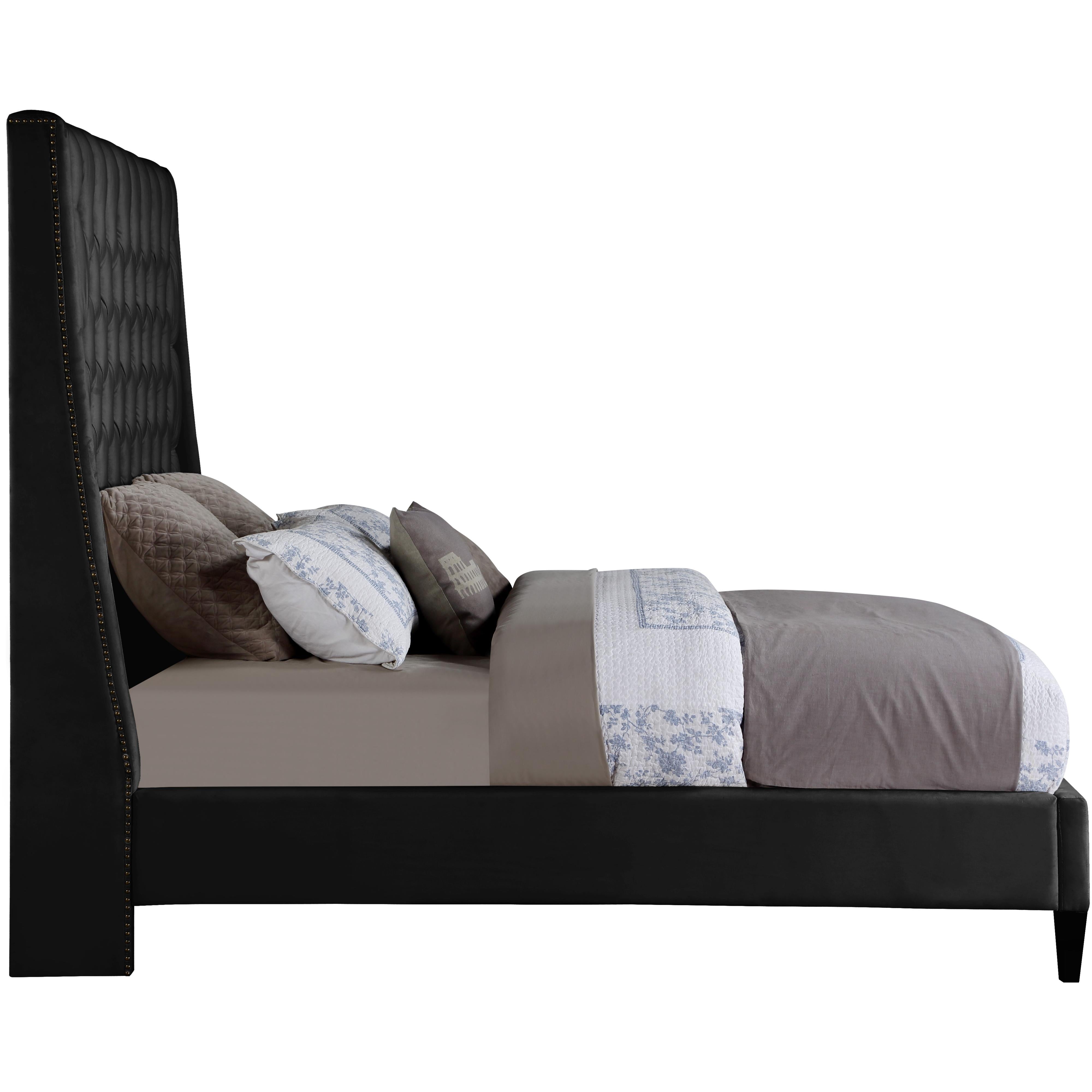 Meridian Fritz Black Velvet Queen Bed