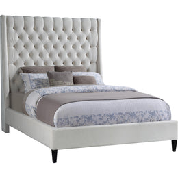 Meridian Fritz Cream Velvet Queen Bed