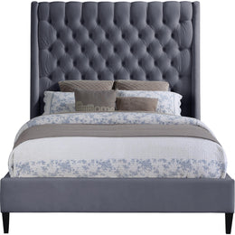 Meridian Fritz Grey Velvet Queen Bed
