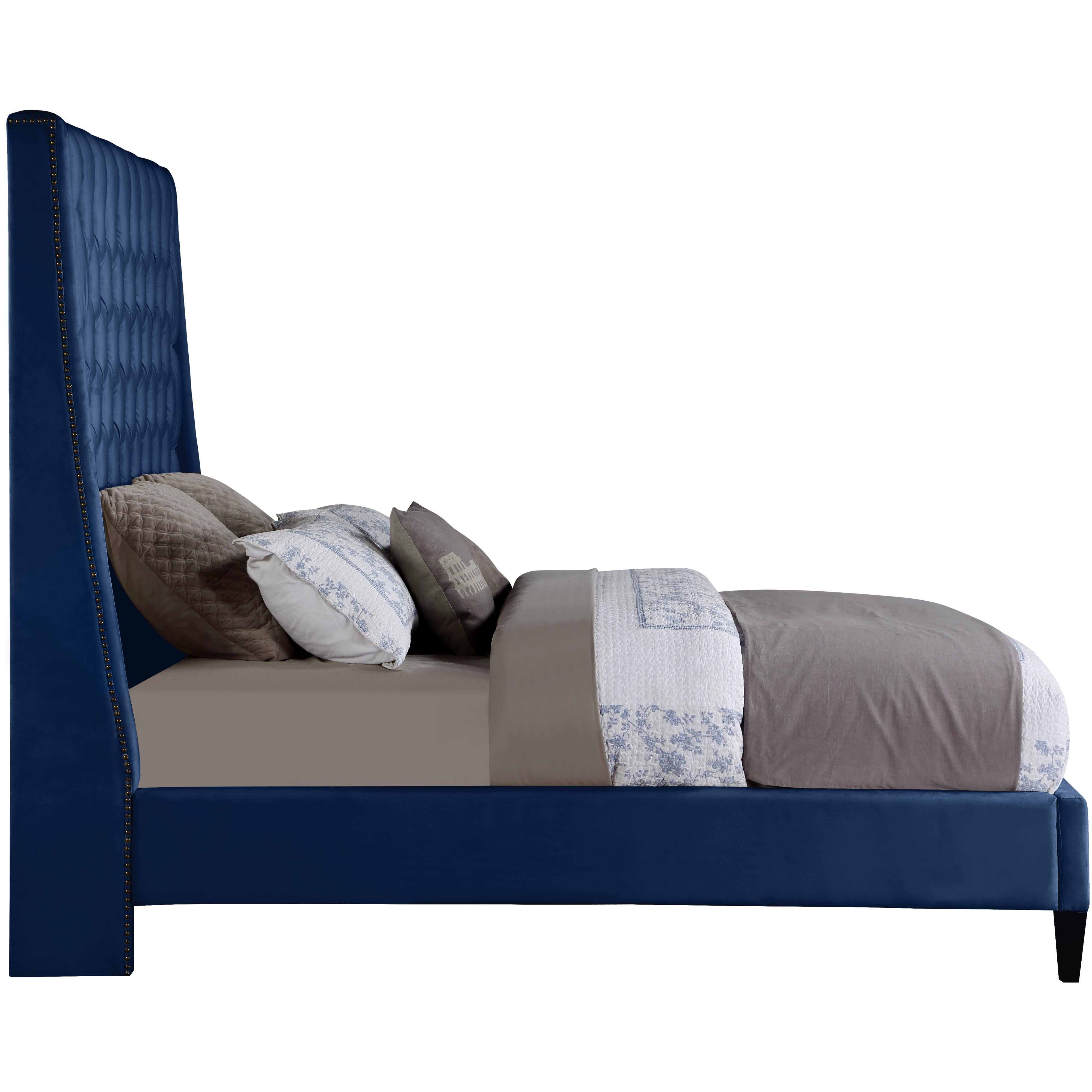 Meridian Fritz Navy Velvet Queen Bed