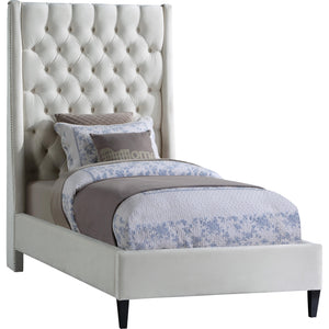 Meridian Fritz Cream Velvet Twin Bed
