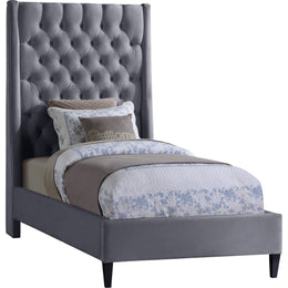 Meridian Fritz Grey Velvet Twin Bed