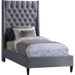 Meridian Fritz Grey Velvet Twin Bed