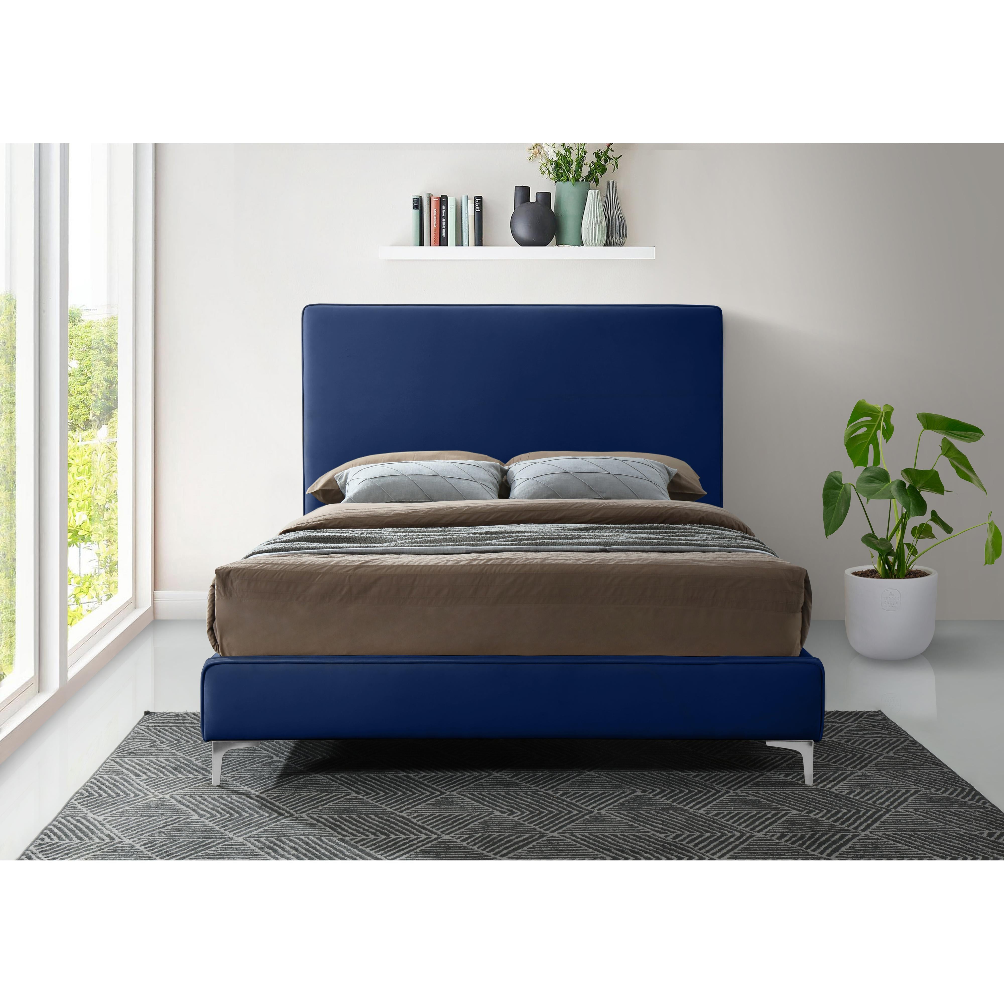 Meridian Geri Navy Velvet Full Bed