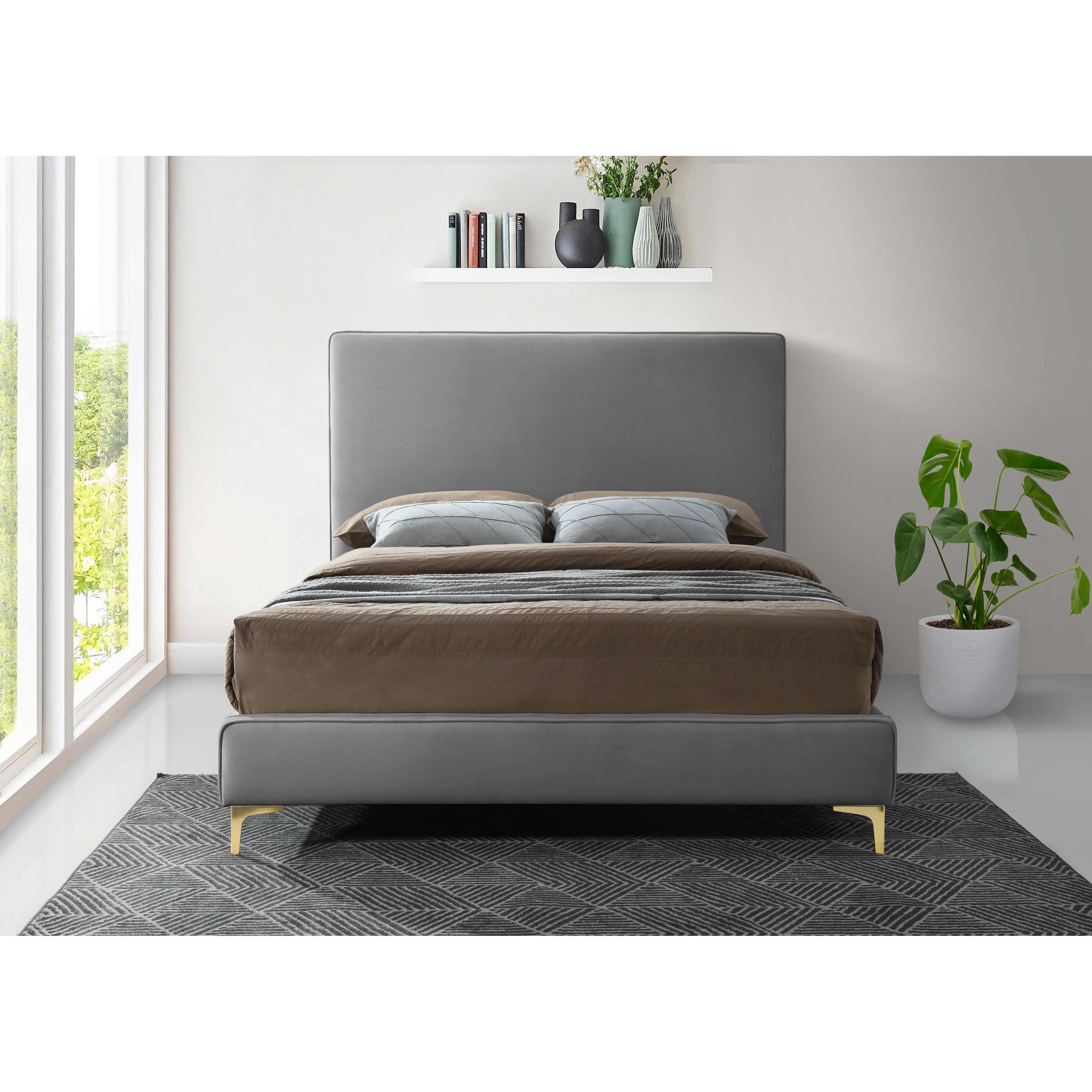 Meridian Geri Grey Velvet Queen Bed