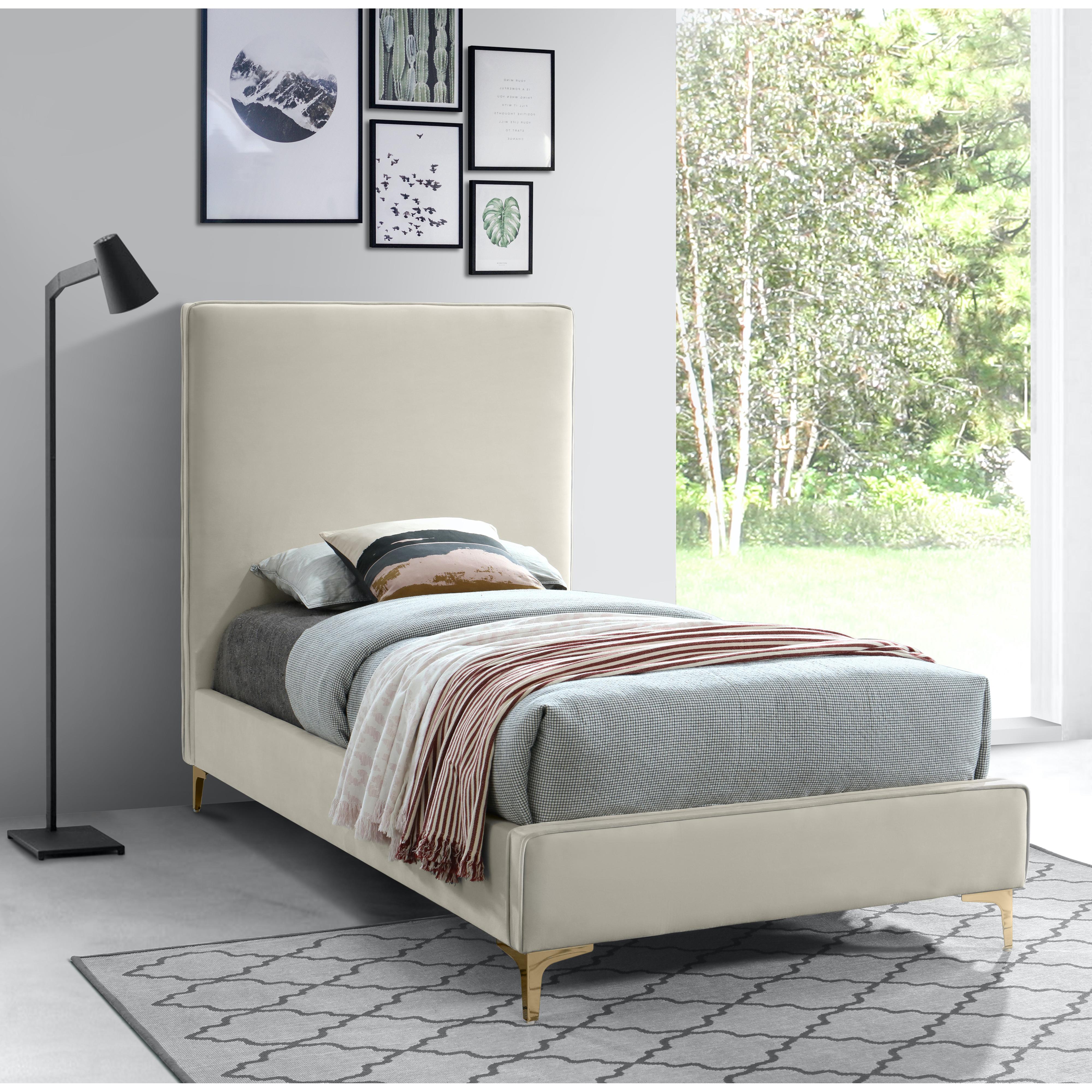 Meridian Geri Cream Velvet Twin Bed
