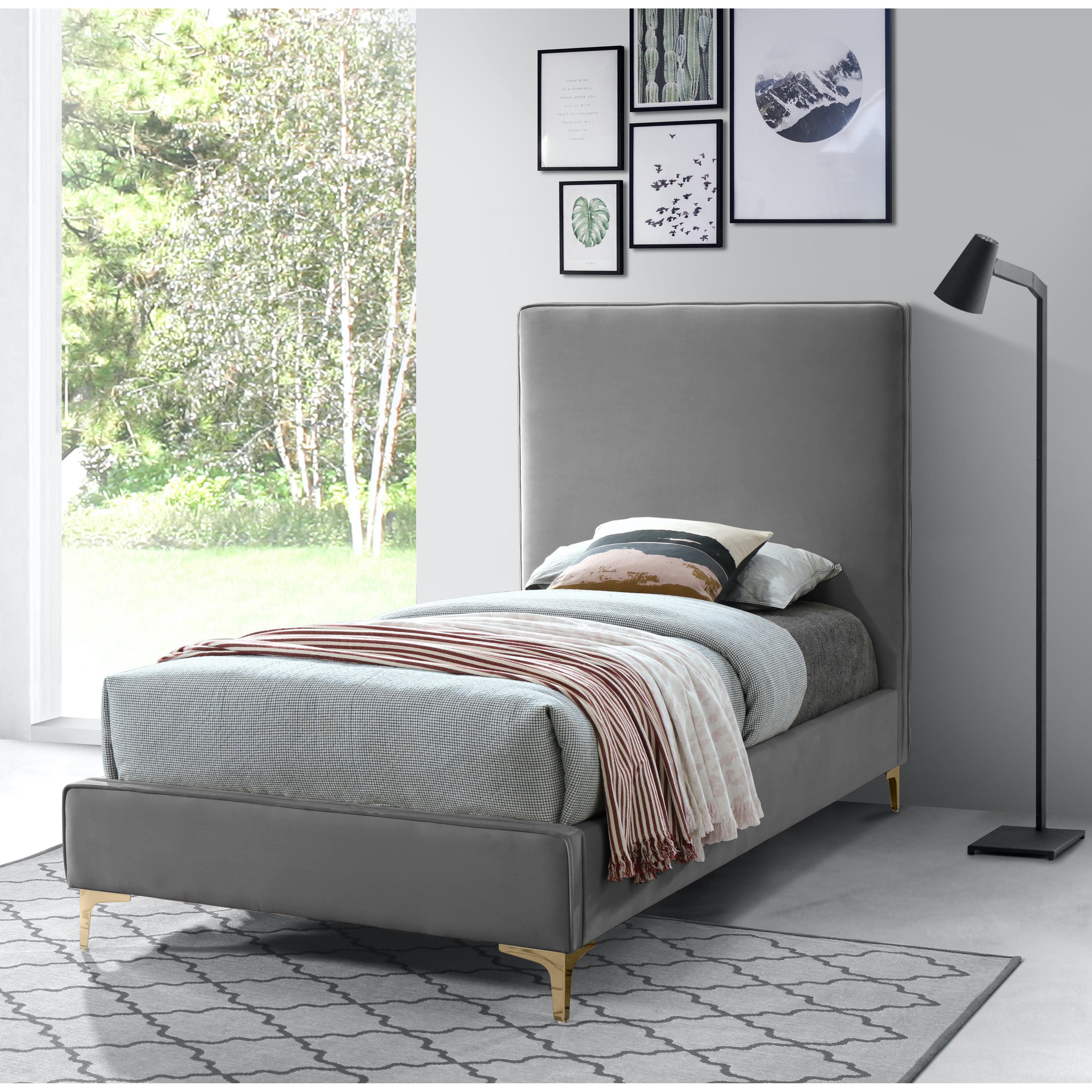 Meridian Geri Grey Velvet Twin Bed