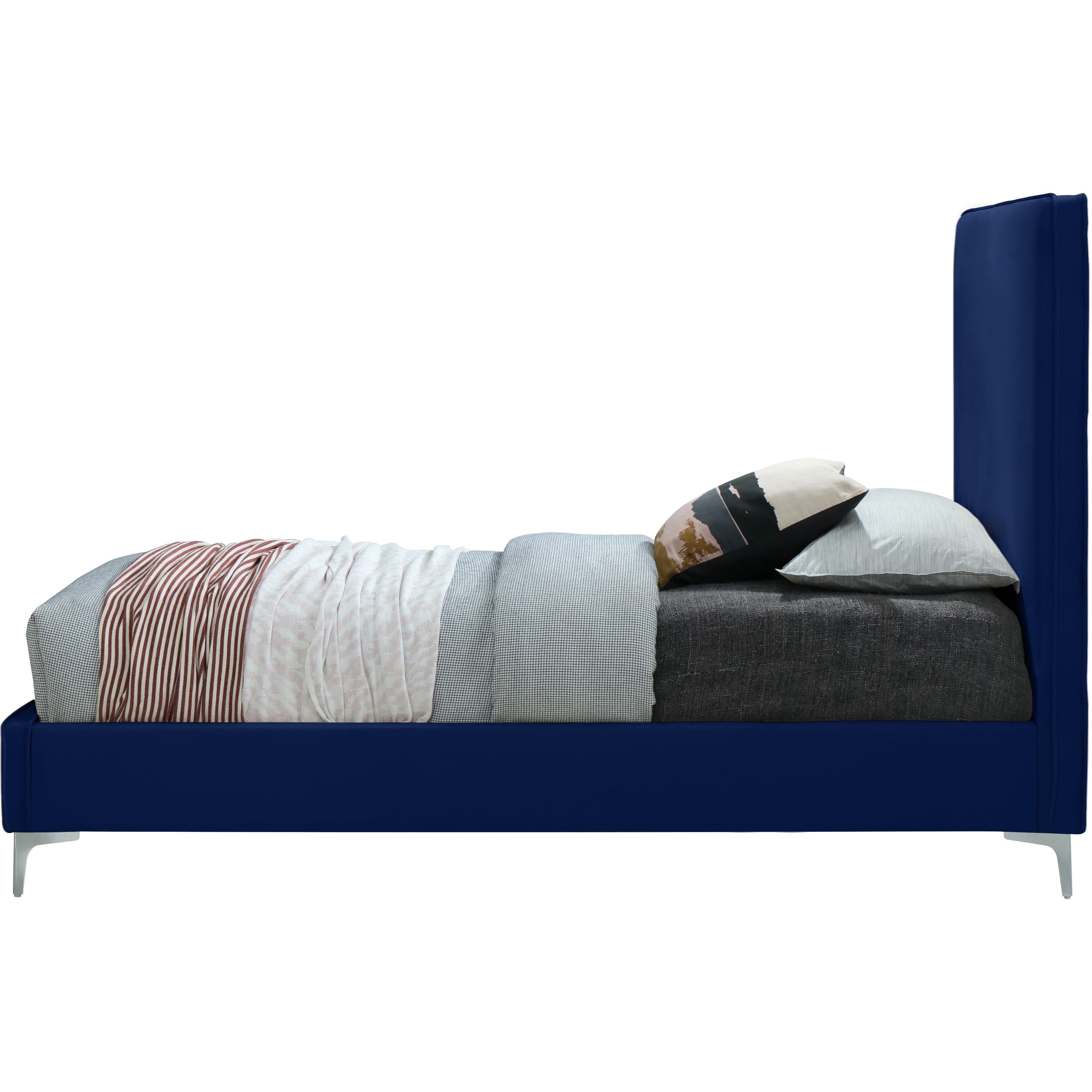 Meridian Geri Navy Velvet Twin Bed