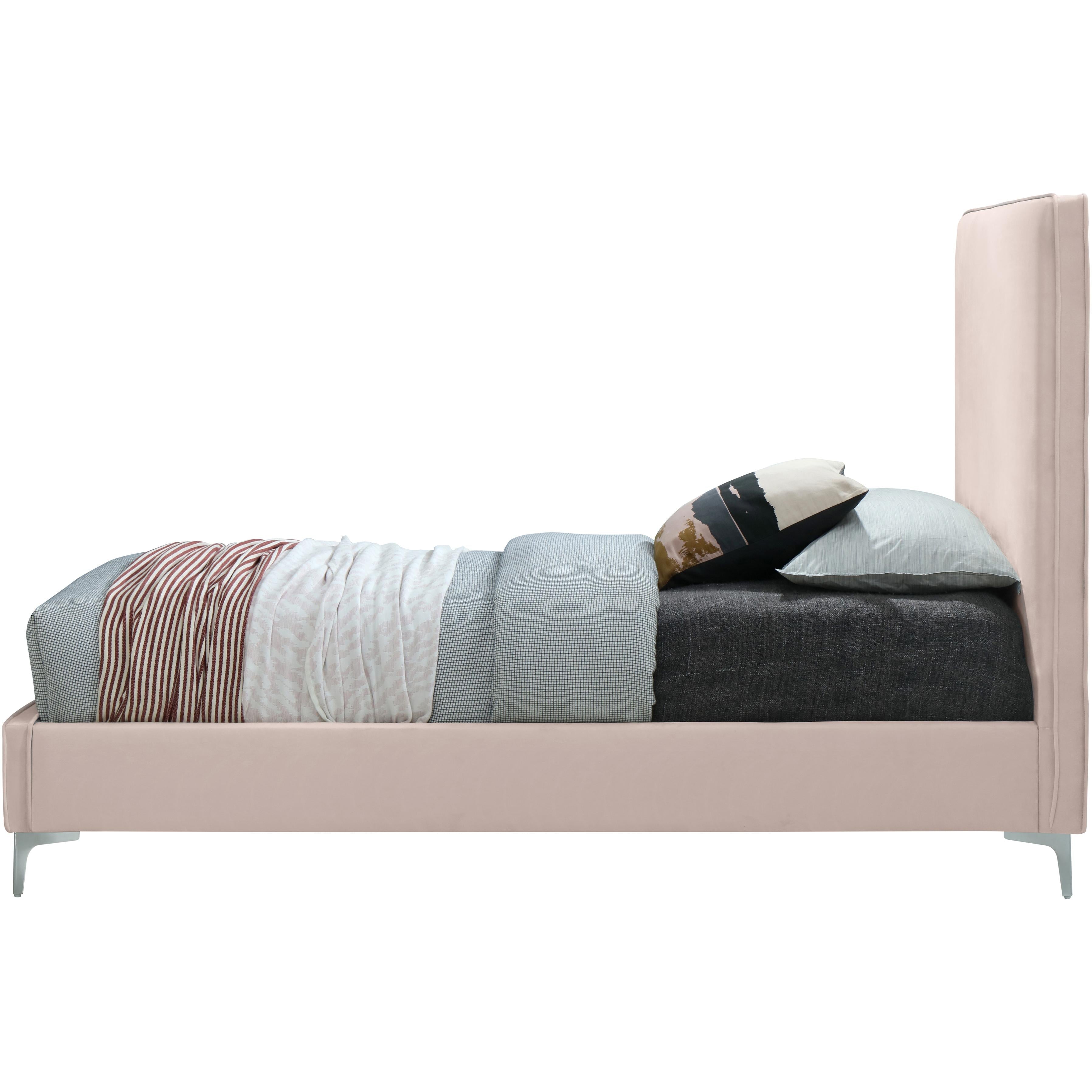 Meridian Geri Pink Velvet Twin Bed