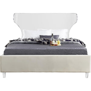 Meridian Ghost Cream Velvet Full Bed