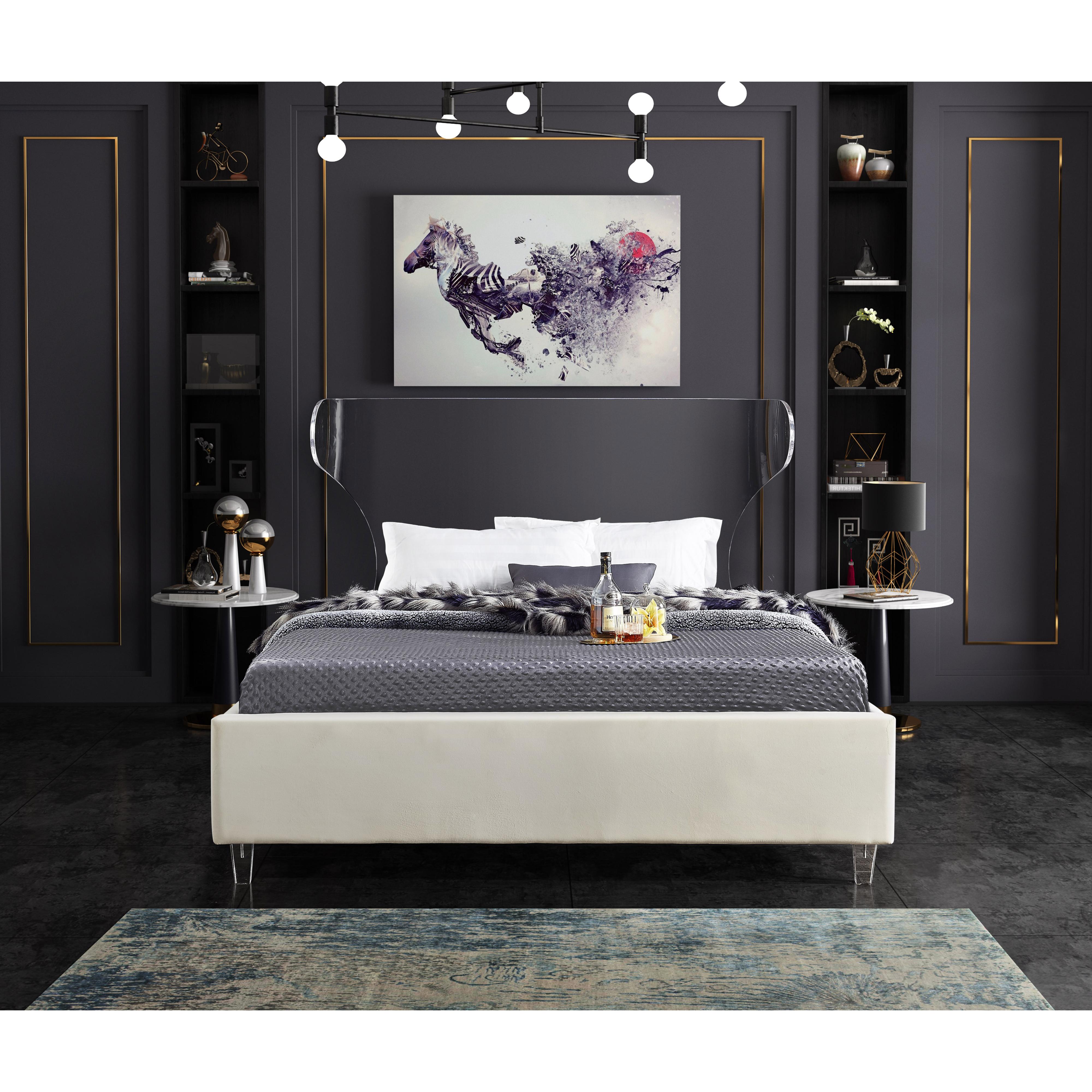 Meridian Ghost Cream Velvet Full Bed