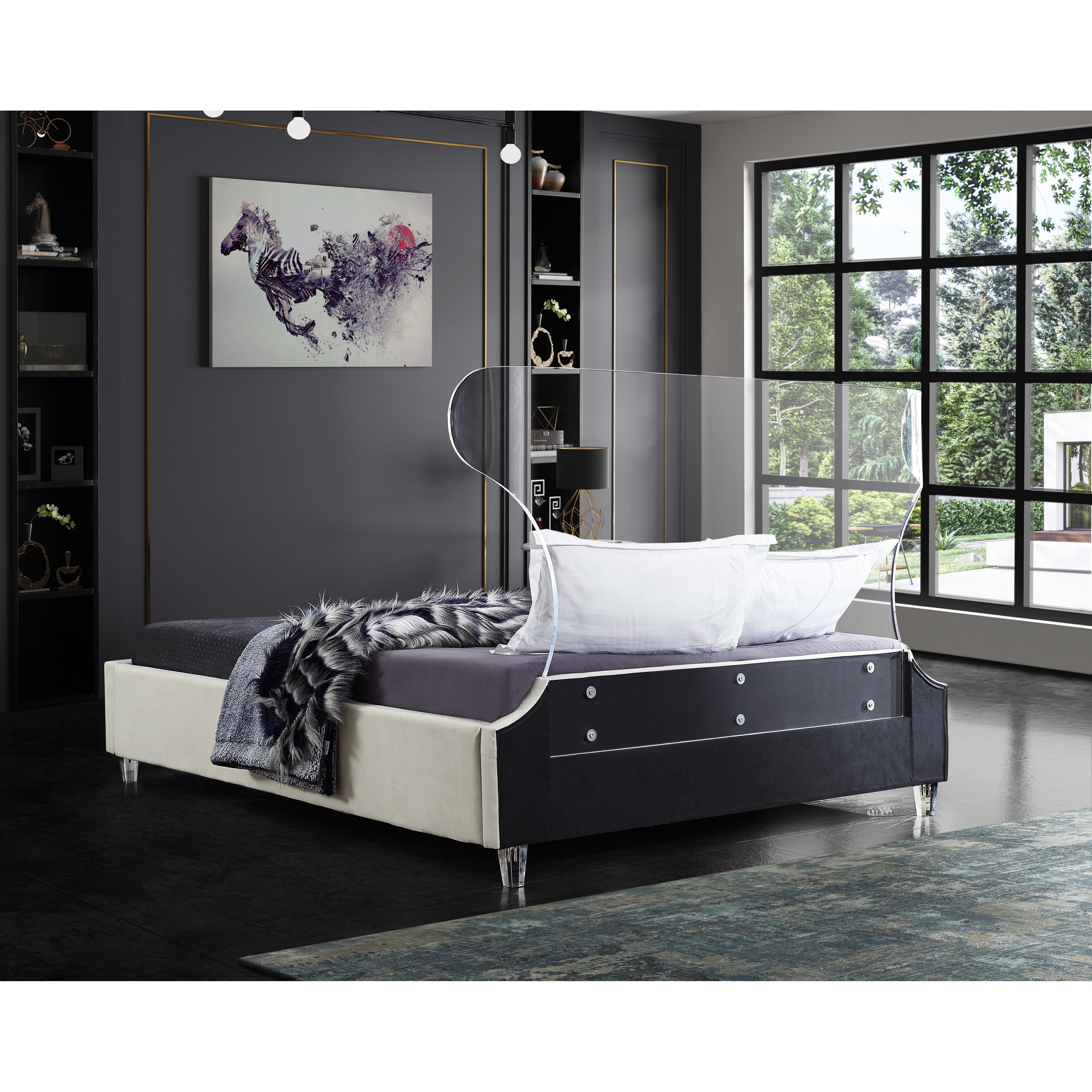 Meridian Ghost Cream Velvet Full Bed