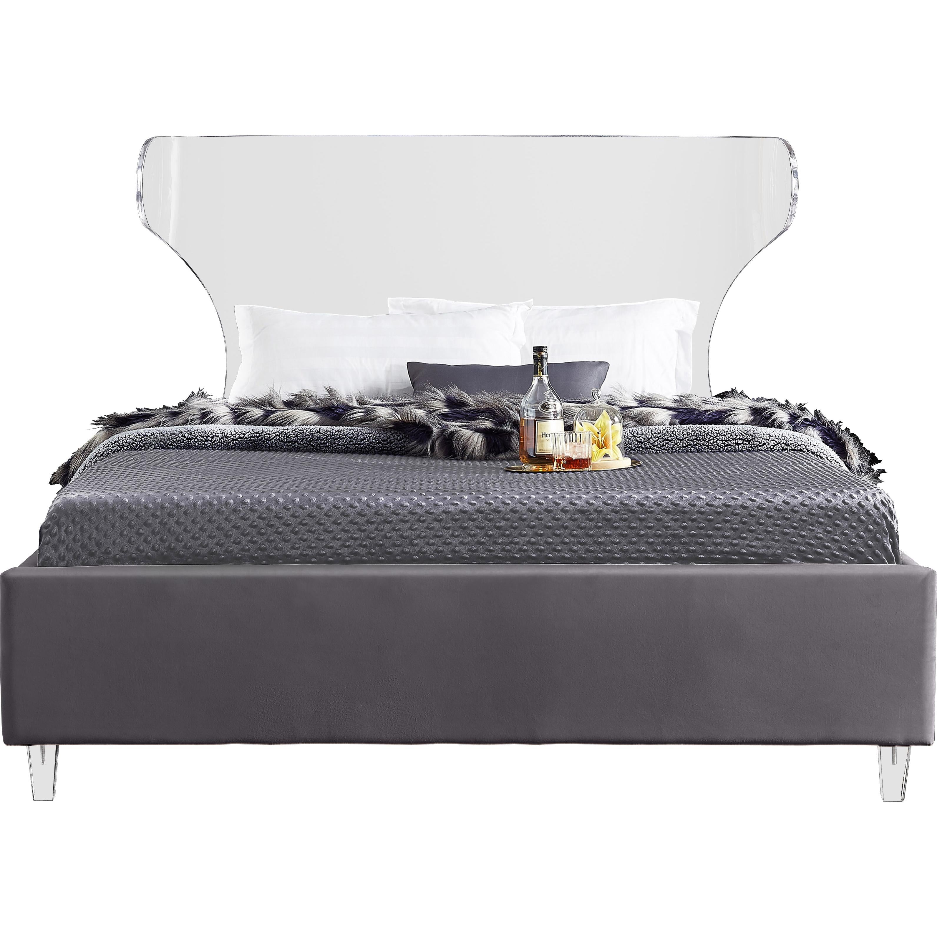 Meridian Ghost Grey Velvet Full Bed