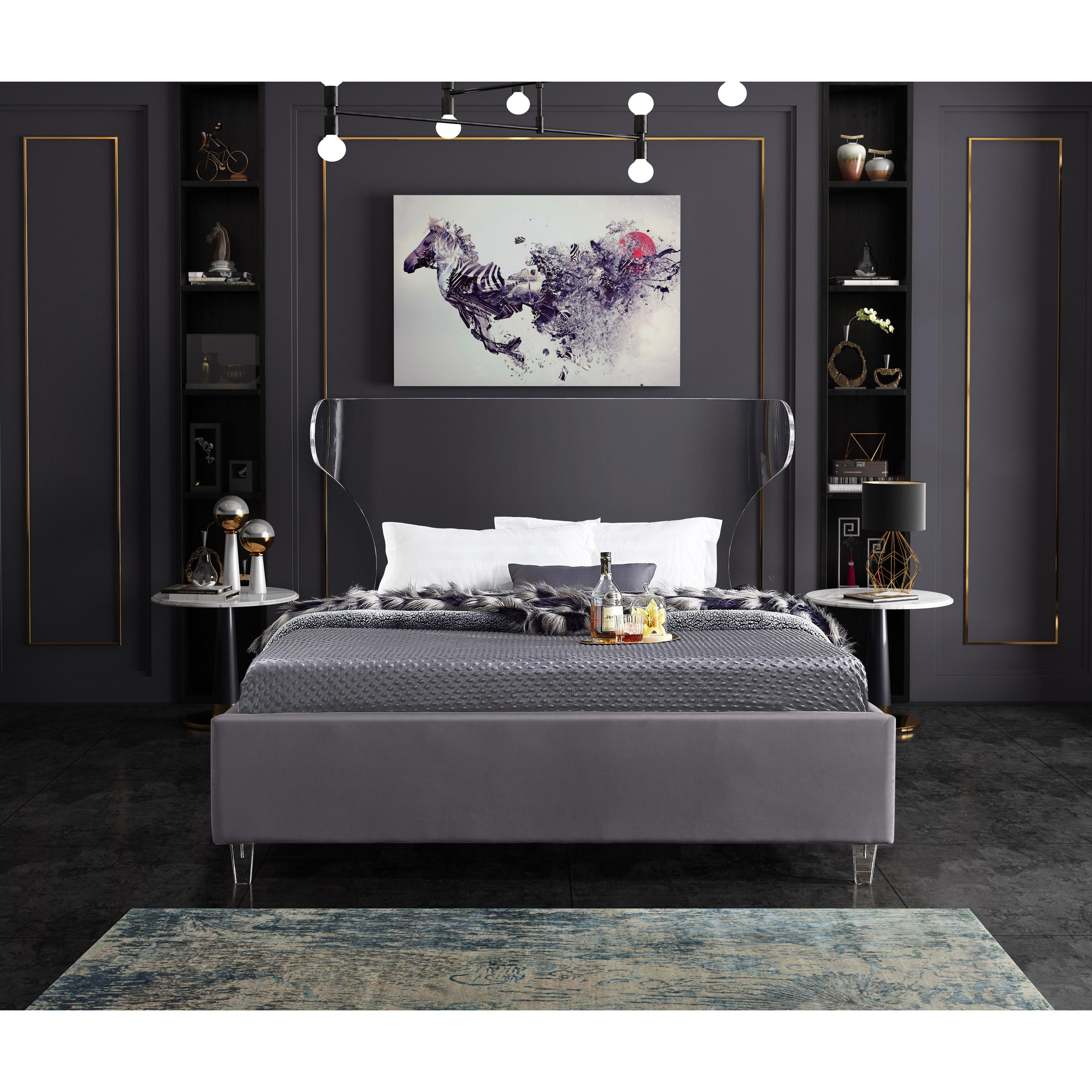 Meridian Ghost Grey Velvet Full Bed