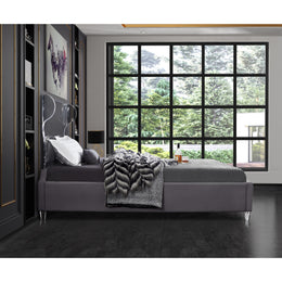 Meridian Ghost Grey Velvet Full Bed