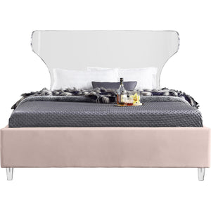 Meridian Ghost Pink Velvet Full Bed