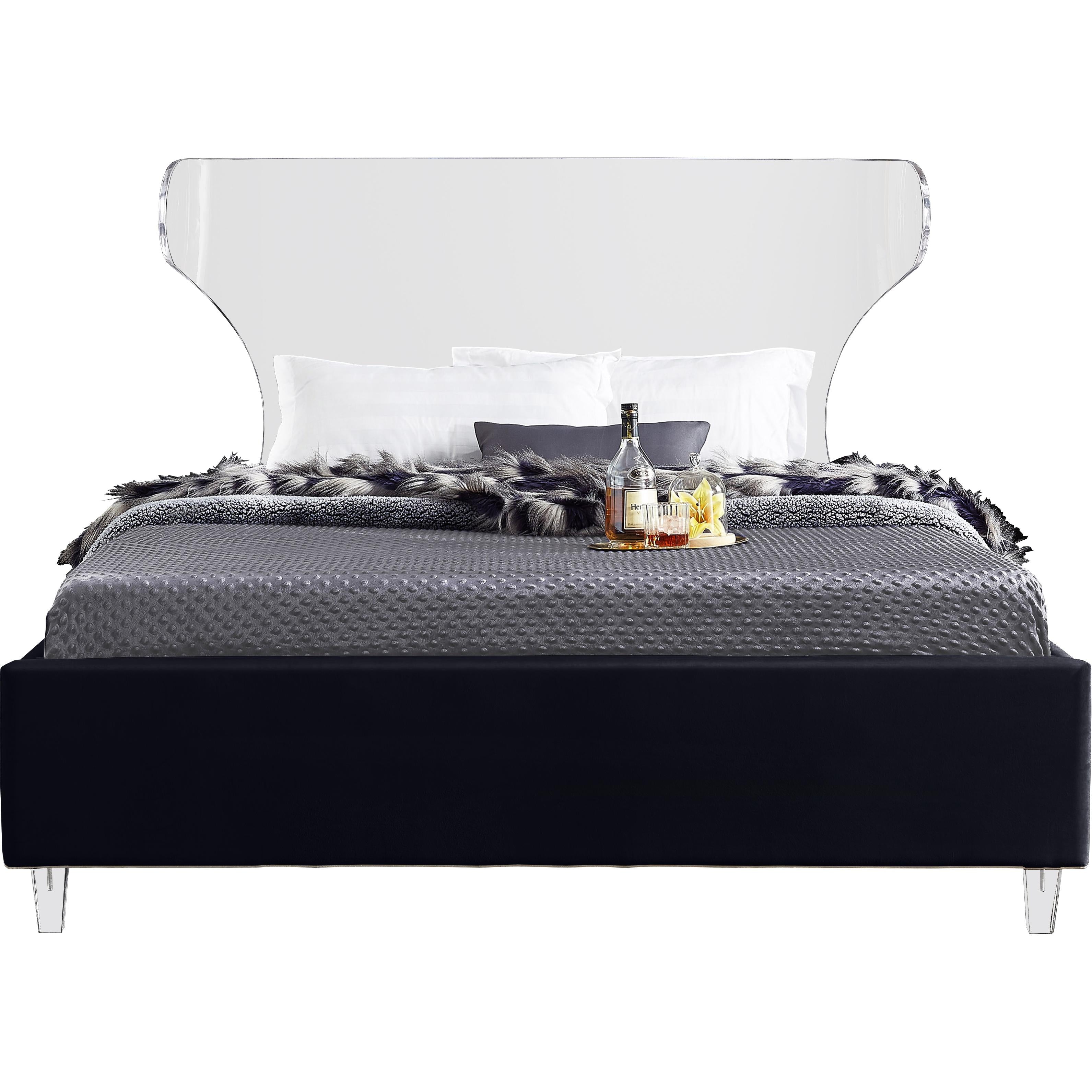 Meridian Ghost Black Velvet King Bed
