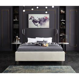 Meridian Ghost Cream Velvet King Bed