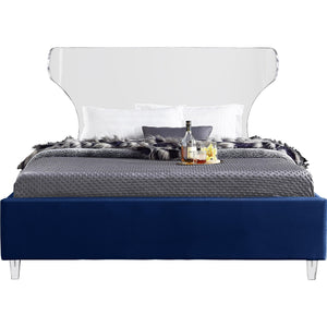 Meridian Ghost Navy Velvet King Bed