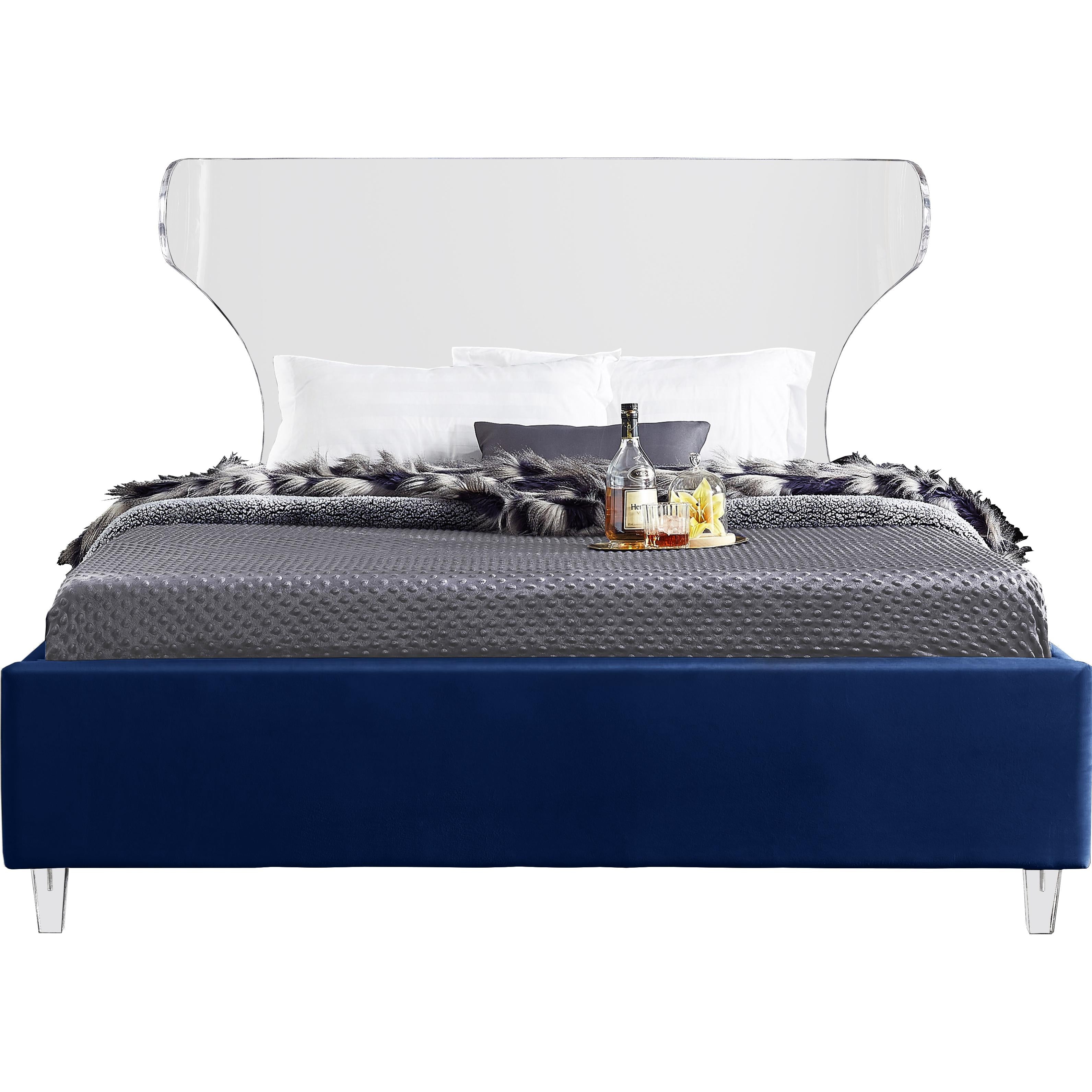 Meridian Ghost Navy Velvet King Bed