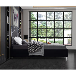 Meridian Ghost Black Velvet Queen Bed