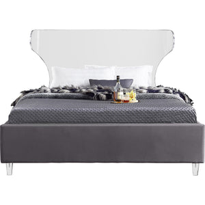 Meridian Ghost Grey Velvet Queen Bed