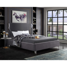 Meridian Ghost Grey Velvet Queen Bed
