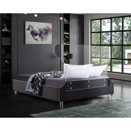 Meridian Ghost Grey Velvet Queen Bed