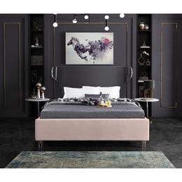 Meridian Ghost Pink Velvet Queen Bed