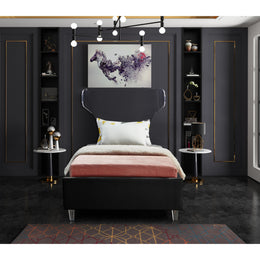 Meridian Ghost Black Velvet Twin Bed